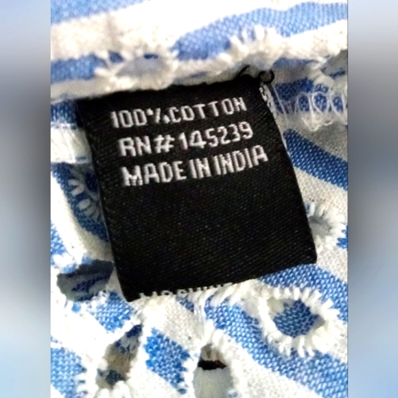 Cotton Top White Blue Stripes with Lovely Eyelet Details ๐ 100% Cotton - Picture 7 of 9